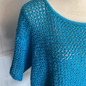 Vintage Faucetti Open Weave Short Sleeve Sweater Bright Blue Size 22/24